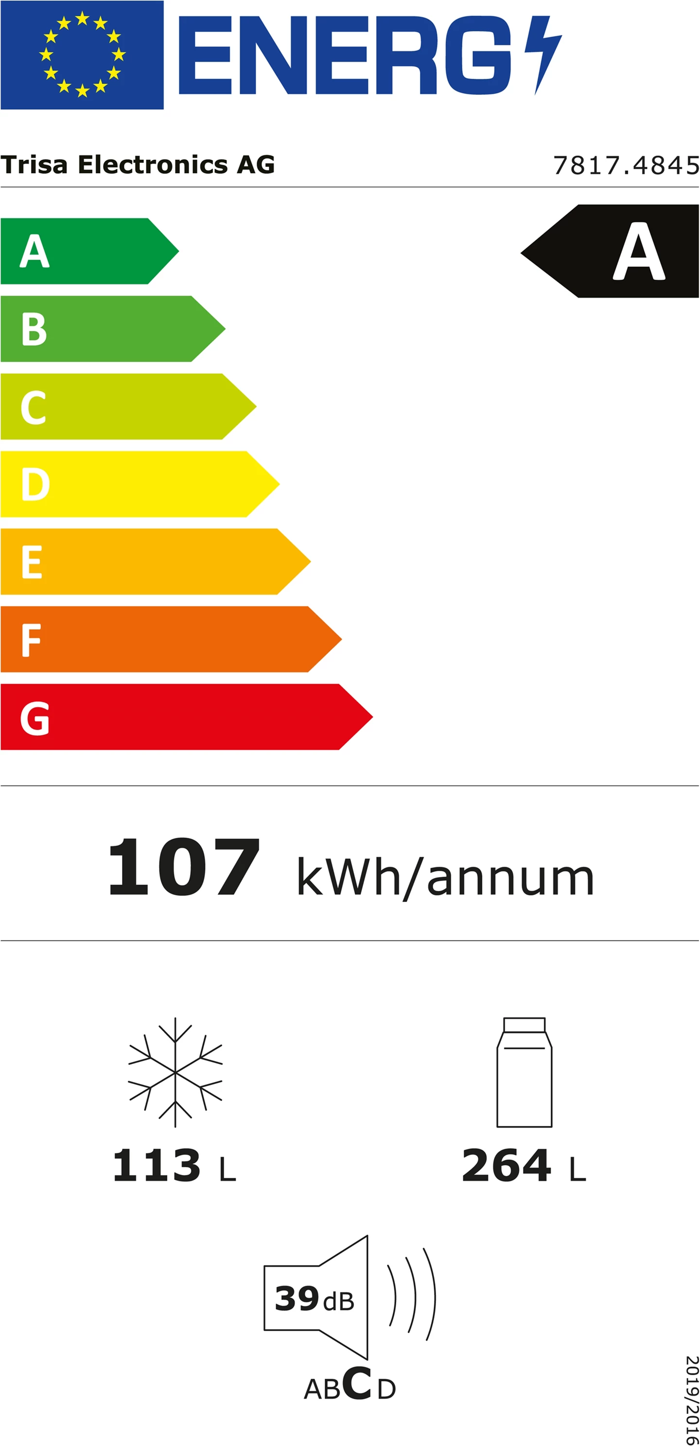 Kombi Kühlschrank 377 L, Schwarz Edelstahl