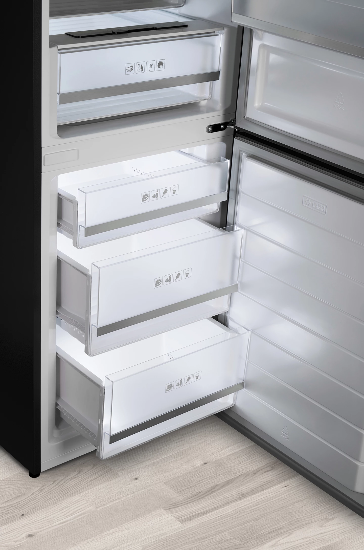 Kombi Kühlschrank 377 L, Edelstahl