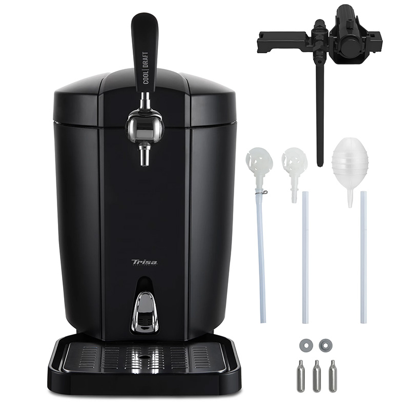 Trisa Cool Draft beer dispenser with tap and accessories on a white background.